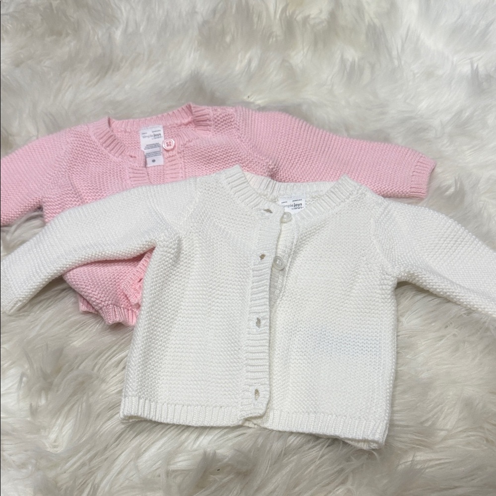 Cozy Knit Cardigan Set for Kids - Pink and White